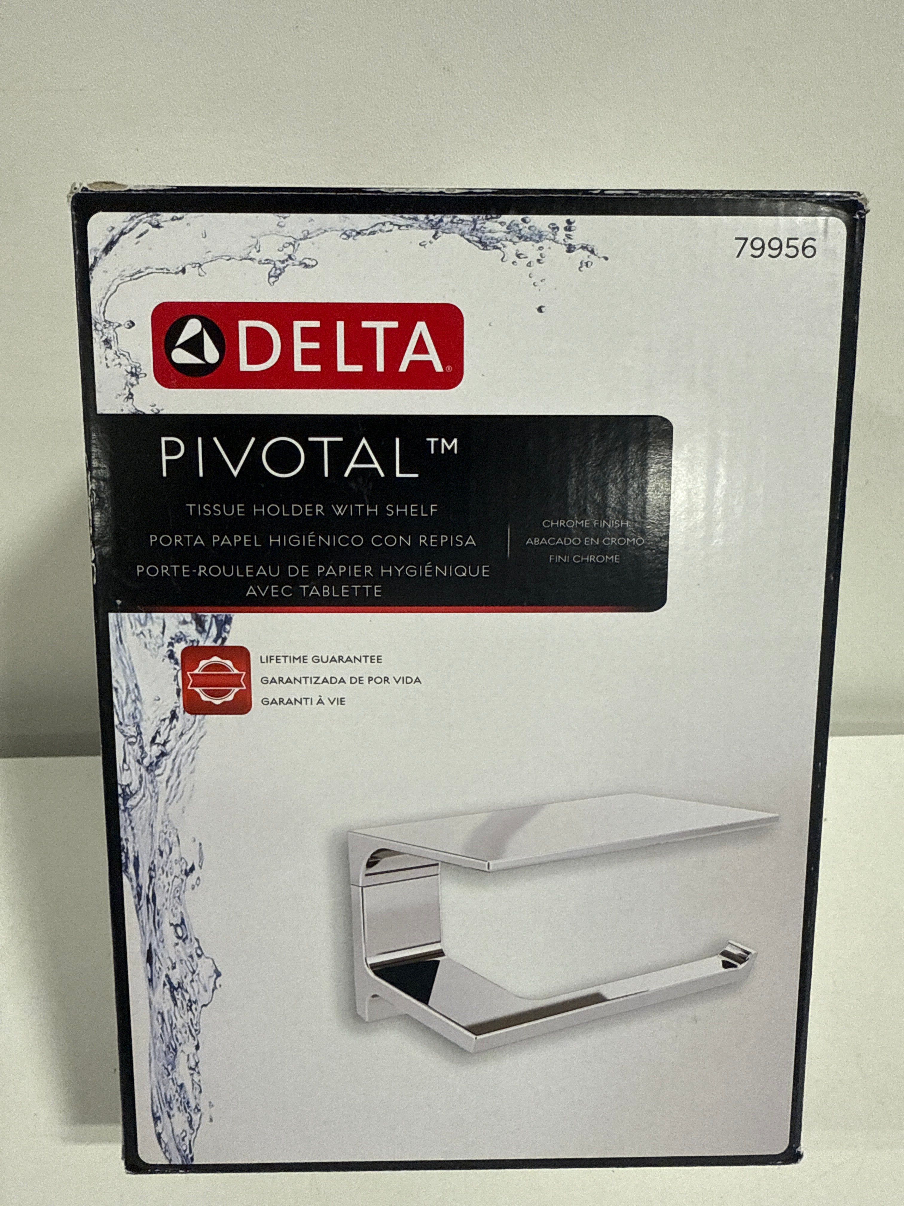 Delta 79956 Pivotal 7’’ Tissue Holder with Shelf Chrome - *Plumbing