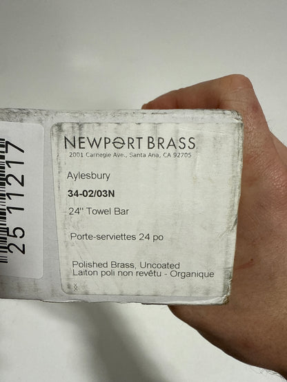 Newport Brass 34-02 Single 24" Towel Bar for the Aylesbury and Jacobean Collections Polished Brass Uncoated