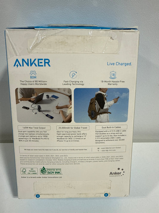 Anker - Laptop Power Bank (25K, 165W, Built-In and Retractable Cables) - Black