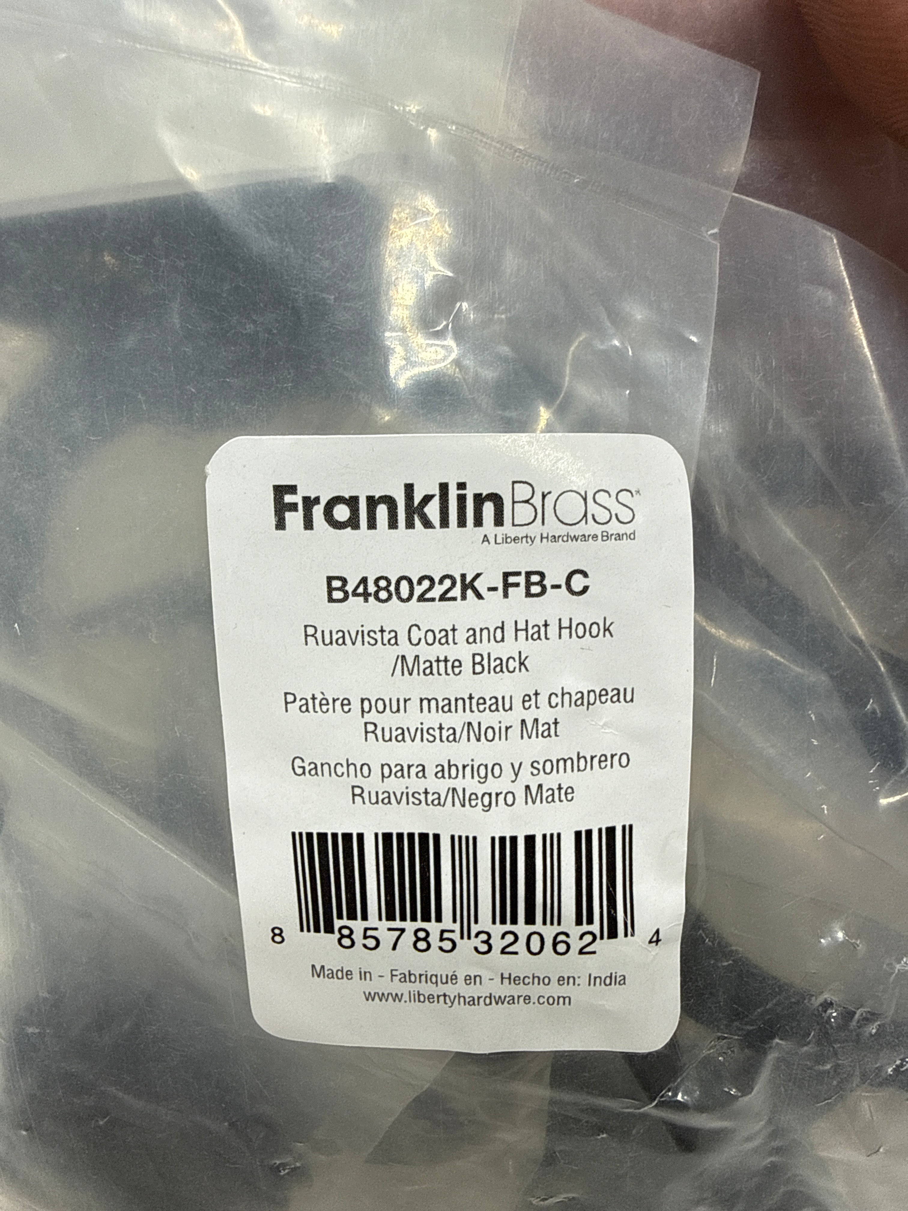 5 x Franklin Brass B48022K-C Ruavista 1-7/8 Inch Wide Coat and Hat Hook  Matte Black