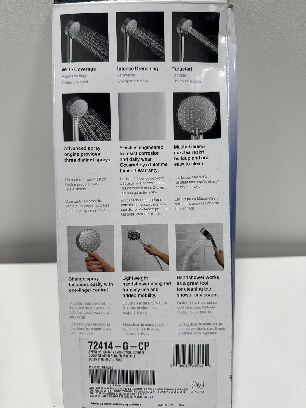 Kohler K-72414-G Awaken 1.75 GPM Multi Function Hand Shower with MasterClean Sprayface Polished Chrome