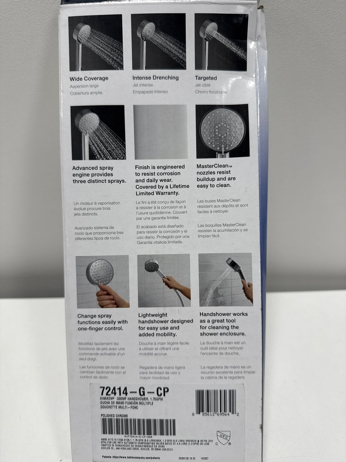 Kohler K-72414-G Awaken 1.75 GPM Multi Function Hand Shower with MasterClean Sprayface Polished Chrome