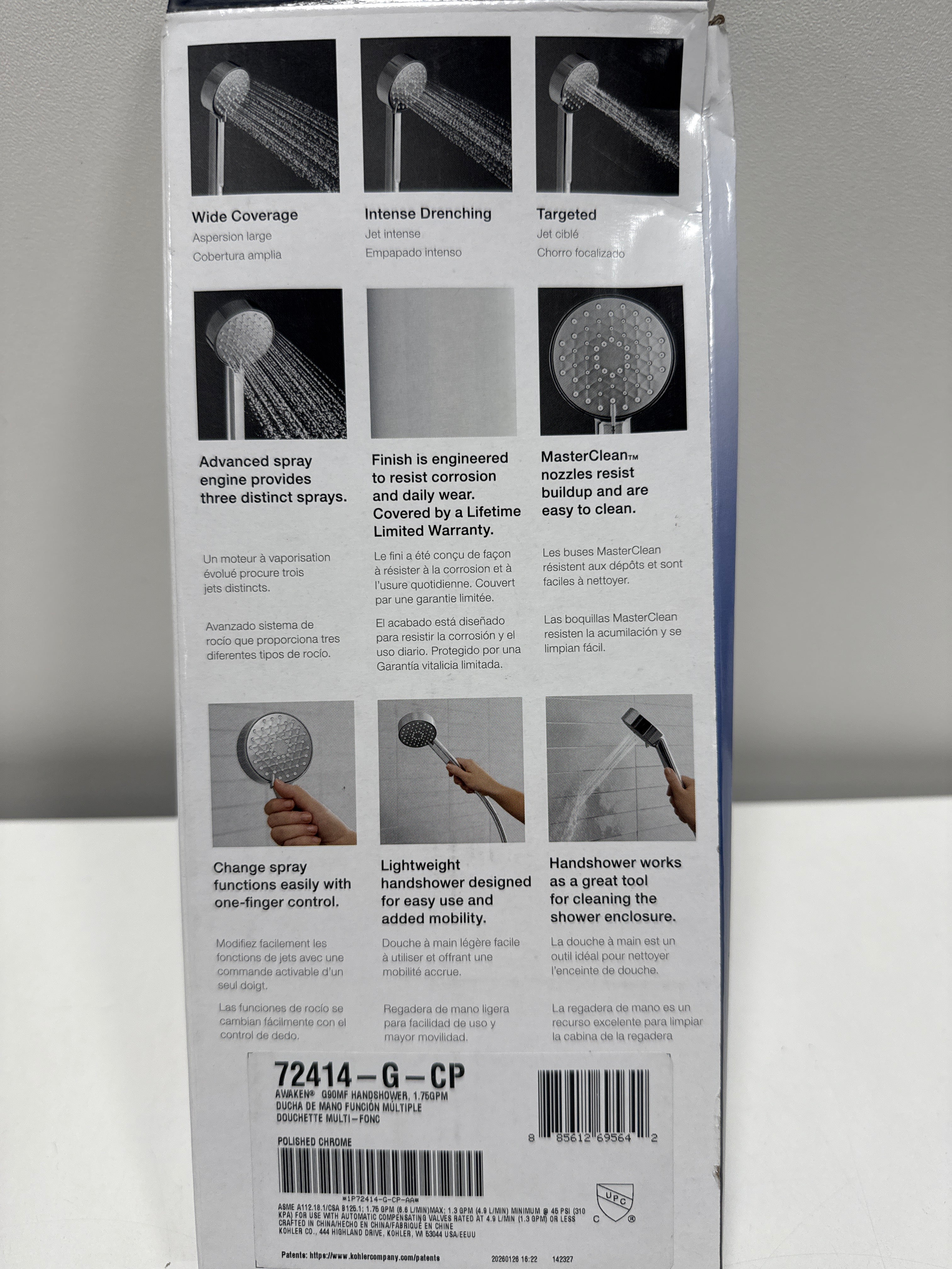Kohler K-72414-G Awaken 1.75 GPM Multi Function Hand Shower with MasterClean Sprayface Polished Chrome