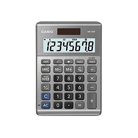 MS80B 8-Digit Battery and Solar Basic Calculator, LCD, Silver