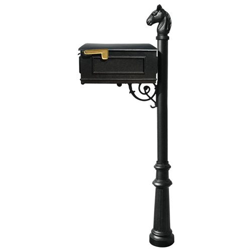 See desc Lewiston Mailbox System with Post Fluted Base & Horsehead Finial Black