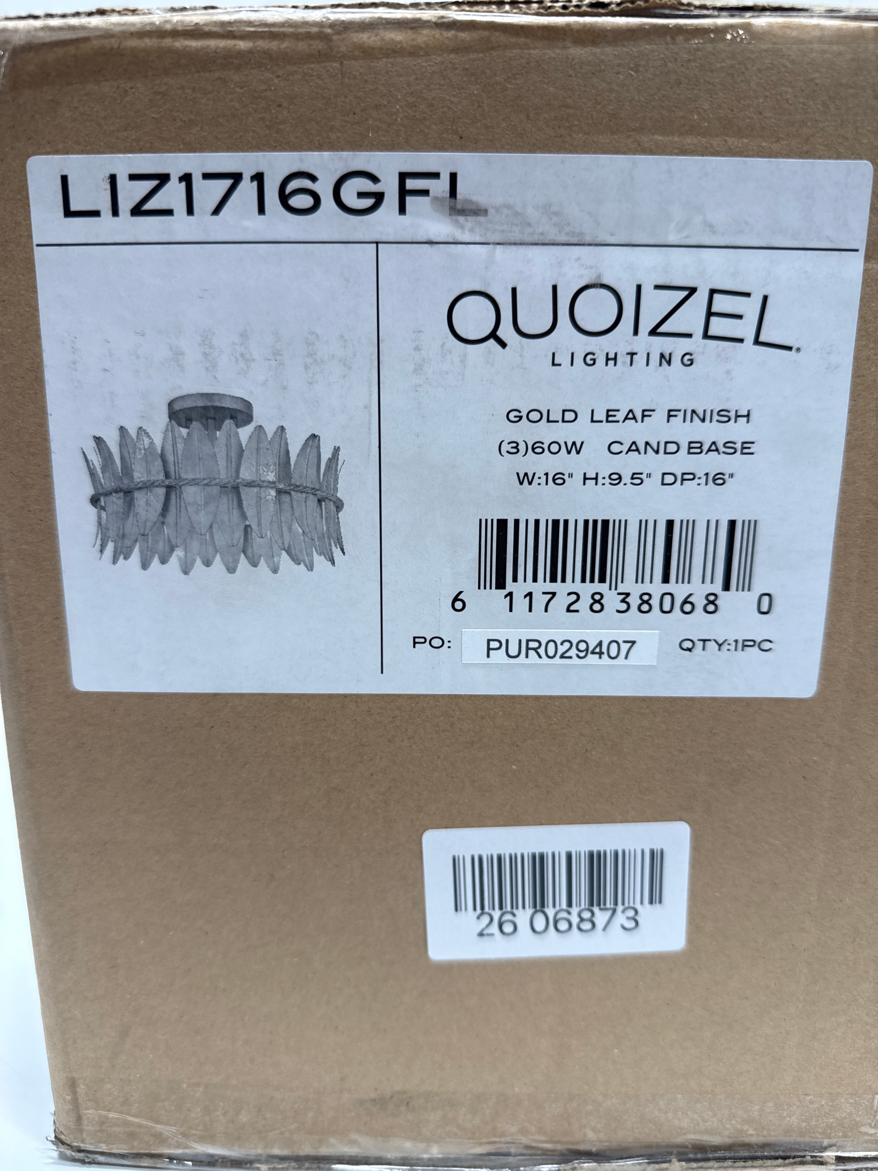 Quoizel Liza 3-Light Gold Leaf Semi-Flush Mount Light