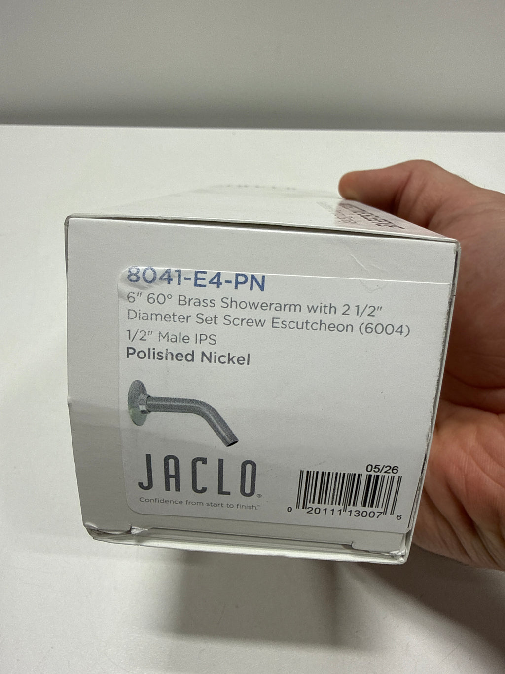 Jaclo 8041-E4-PN Brass 60° 6" Showerarm with Escutcheon, Polished Nickel