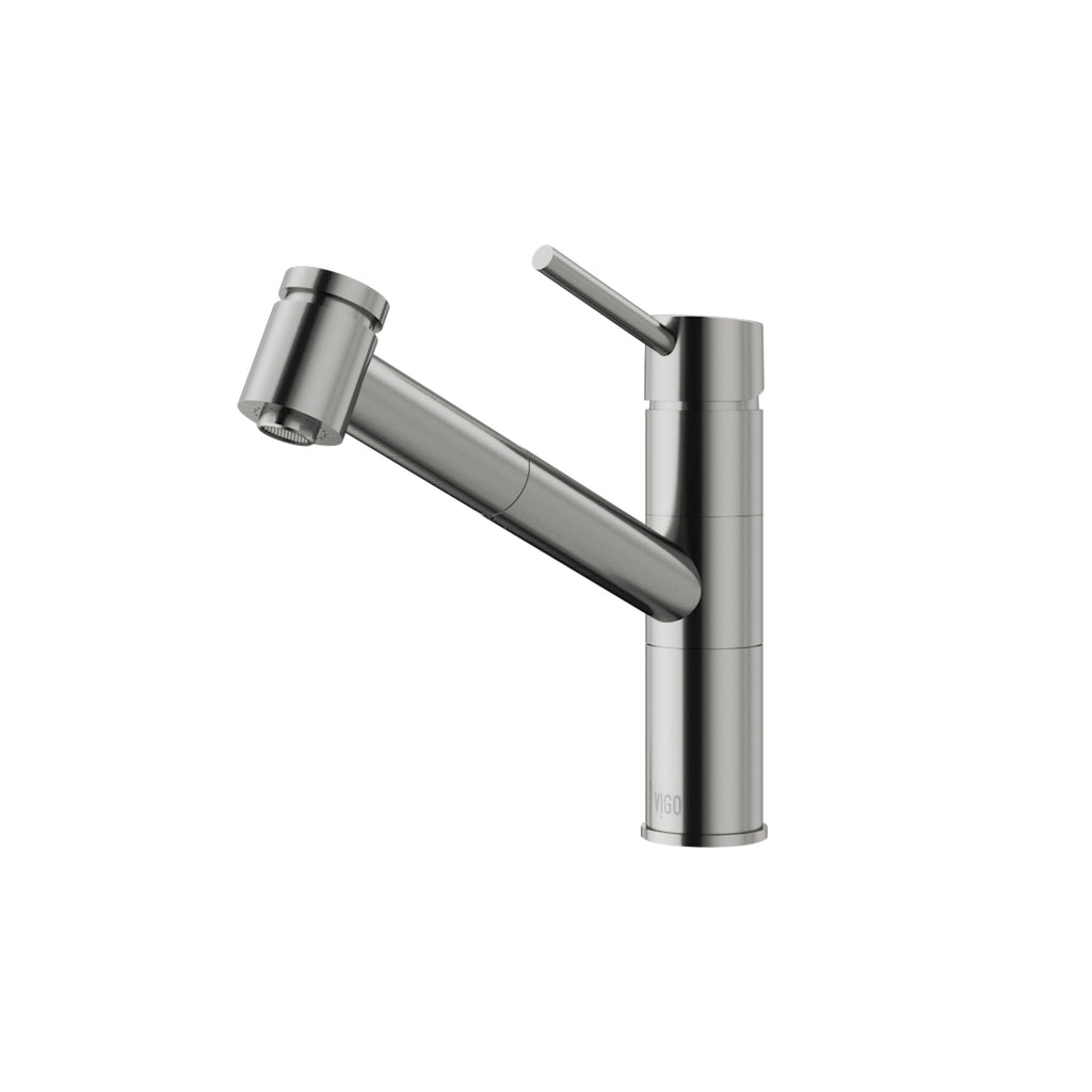 Vigo VG02021 Branson 1.8 GPM 9’’ H Single Handle Single Hole Pull Out Kitchen Faucet Stainless Steel - *Plumbing