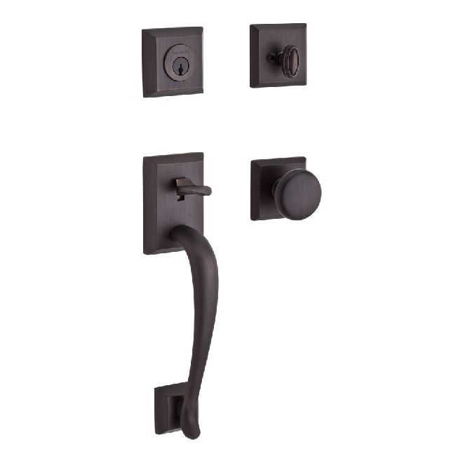 Scratched no Keys Baldwin SC.NAPxROU.TSR Napa Standard C Keyway Single Cylinder Keyed Entry Handleset with Traditional Square Rose and Round Knob on Interior Venetian