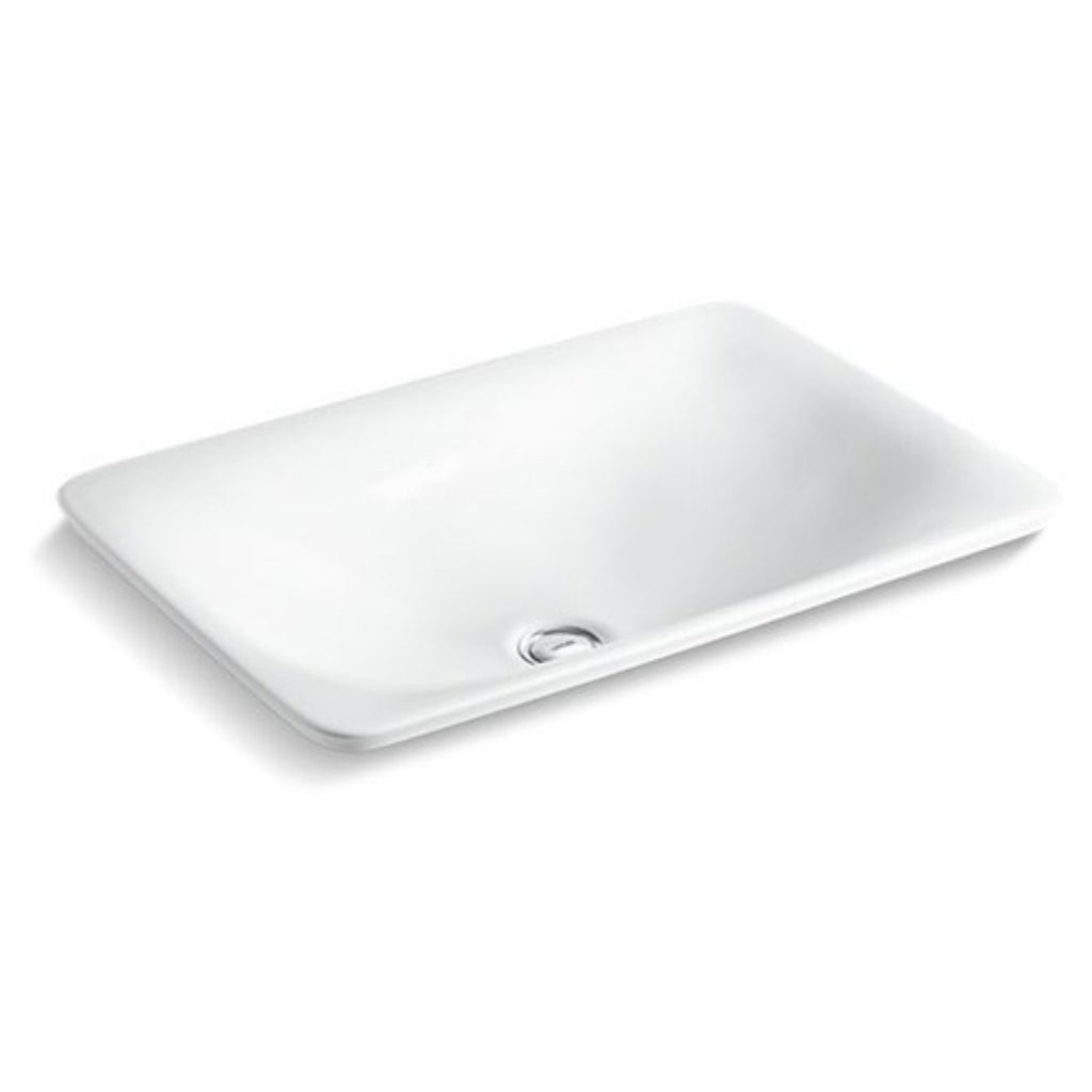Kohler Sartorial Carillon Wading Pool Rectangular Vessel Bathroom Sink 75749-HD1-0 Herringbone Rectangle Lavatory, White