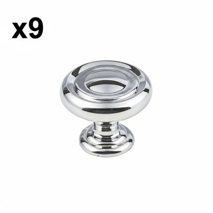 9 x Jeffrey Alexander 117 Bremen I - 1-1/4" Round Traditional Ring Mushroom Cabinet Knob / Drawer Knob with Stacked Foot Polished Chrome Cabinet Hardware