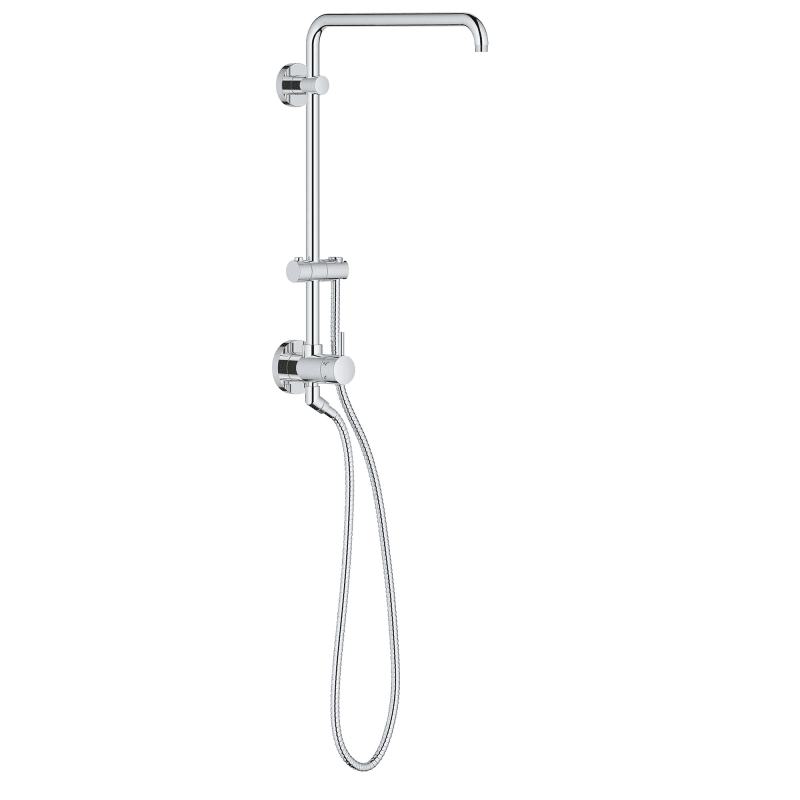 Starlight Chrome Grohe-26 486-Line Drawing Grohe Retro-Fit Shower with 18" Center to Center Slide Bar, Rain Shower Arm, and Hose