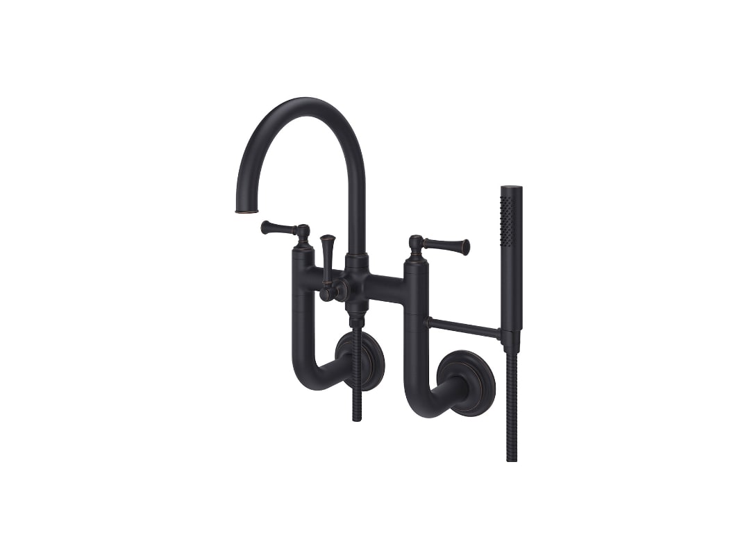 Pfister LG6-3TB Tisbury Wall Mounted Tub Filler with Built-in Diverter - Includes Hand Shower Tuscan Bronze Faucet Tub Filler Double Handle
