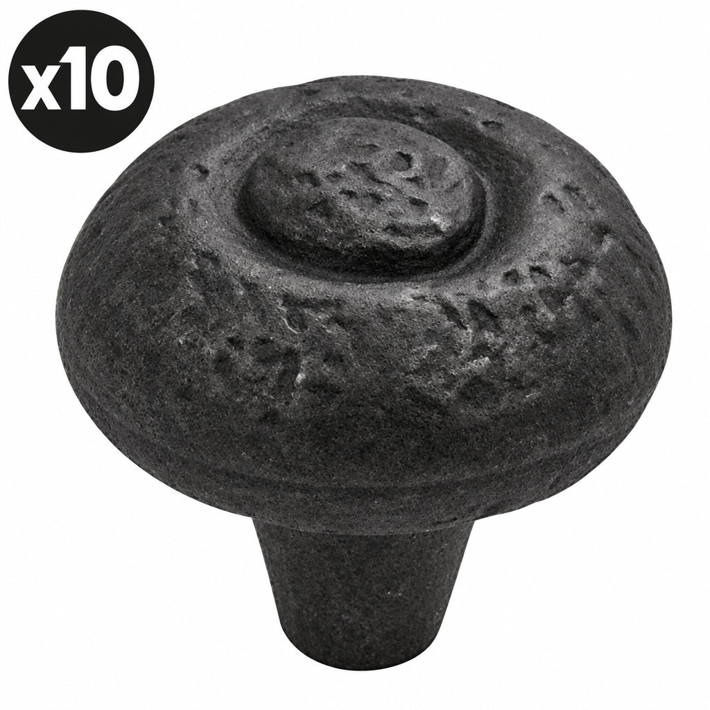 10 x Hickory Hardware P3003 Refined Rustic 1-1/2" Vintage Raw Craftsman Look Mushroom Cabinet Knob / Drawer Knob Black Iron