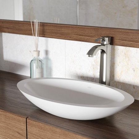 VIGO Wisteria 23’’L x 14’’W x 4’’H Over the Counter Matte Stone Oval Vessel Bathroom Sink in White -VG04011 - *Plumbing