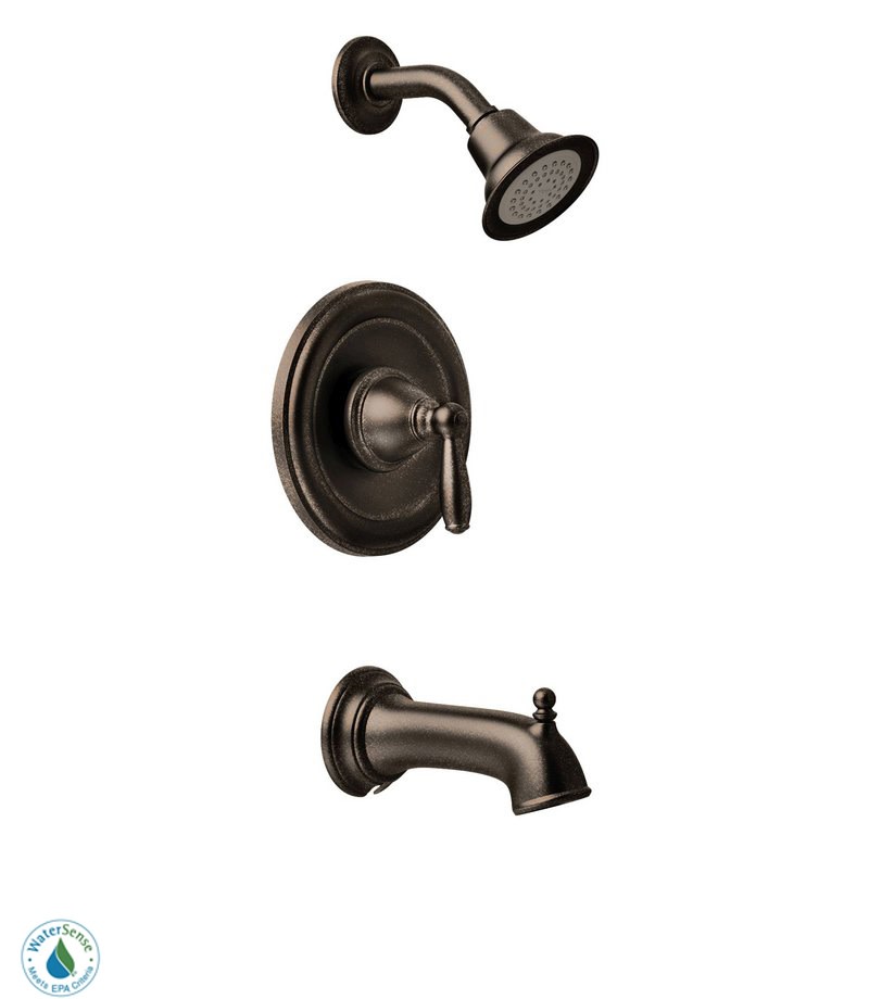 Moen Brantford Oil-Rubbed Bronze Posi-Temp Pressure Balancing Eco-Performance Bathtub Shower Trim Kit with Traditional Showerhead, Shower Handle, Arm, Tub Spout (Valve Required), T2153EPORB