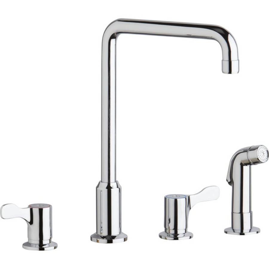 Elkay LKD2433C Concealed Deck Mount Faucet with Arc Spout and Lever Handles with Side Spray, Chrome