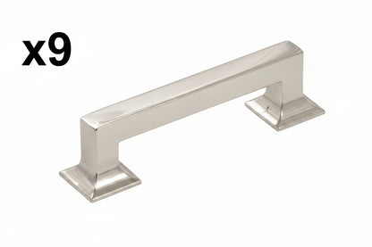 9 x Hickory Hardware P3011 Studio 3-3/4" Center to Center Square Block Bold Cabinet Handle / Drawer Pull Polished Nickel