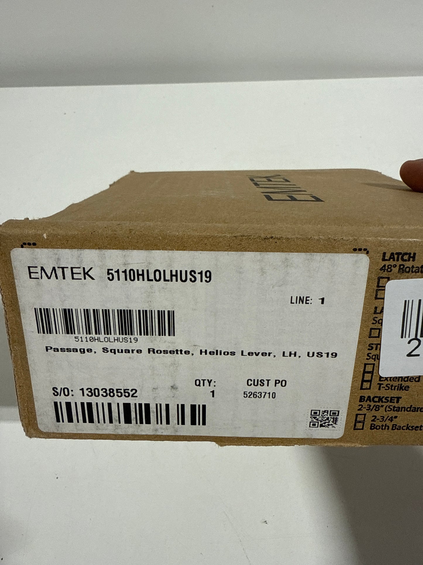 Emtek Helios Left Handed Passage Door Lever Set with Square Rose Model: 5110HLOUS19LH