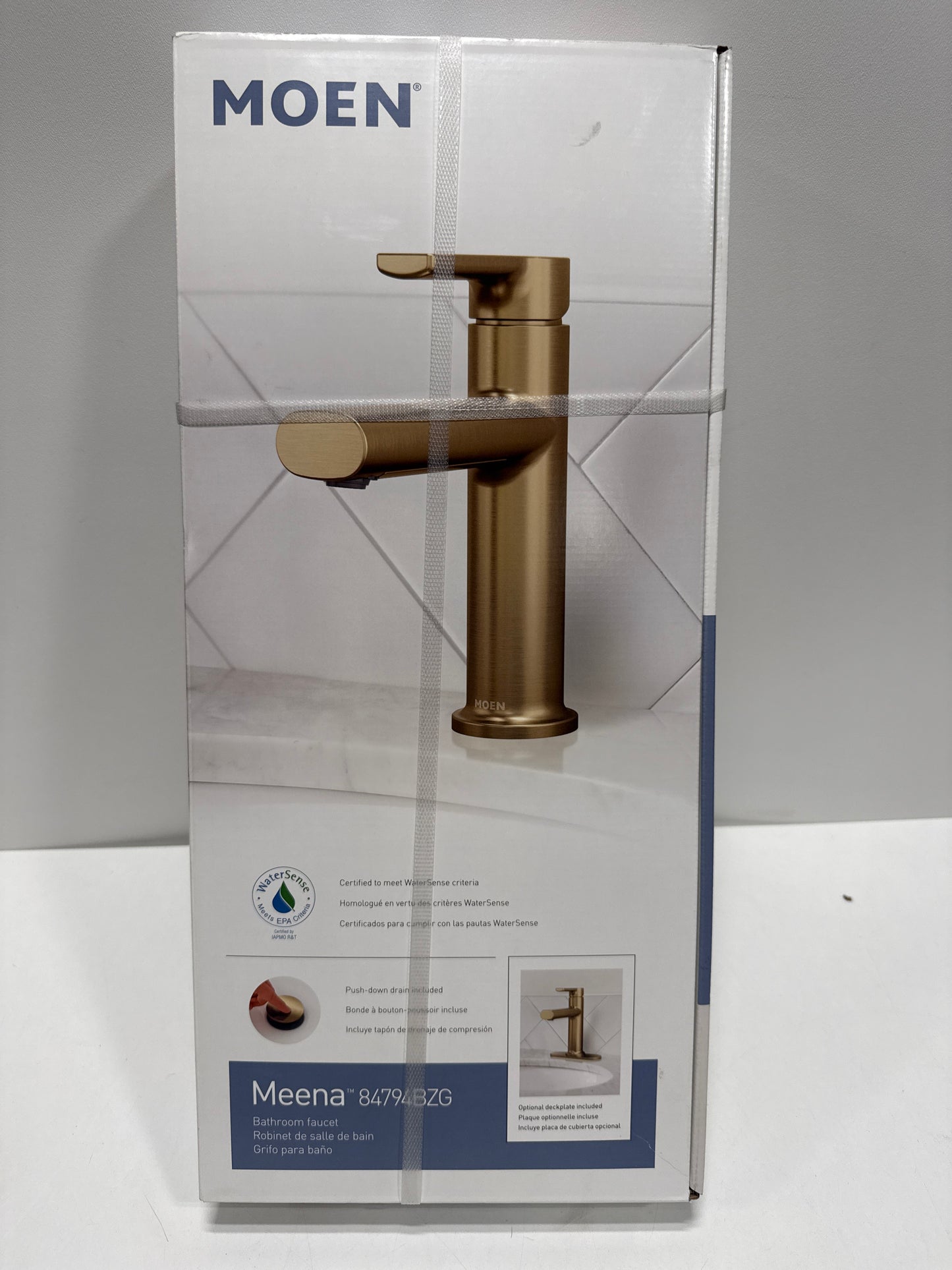 Moen Meena Bronzed Gold One-Handle Single Hole Modern Bathroom Sink Faucet with Optional Deckplate and Drain Assembly, 84794BZG