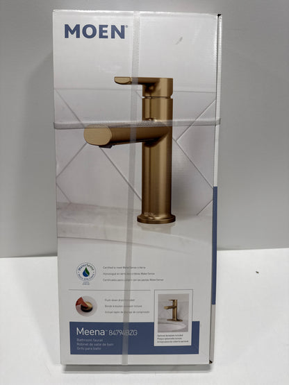 Moen Meena Bronzed Gold One-Handle Single Hole Modern Bathroom Sink Faucet with Optional Deckplate and Drain Assembly, 84794BZG