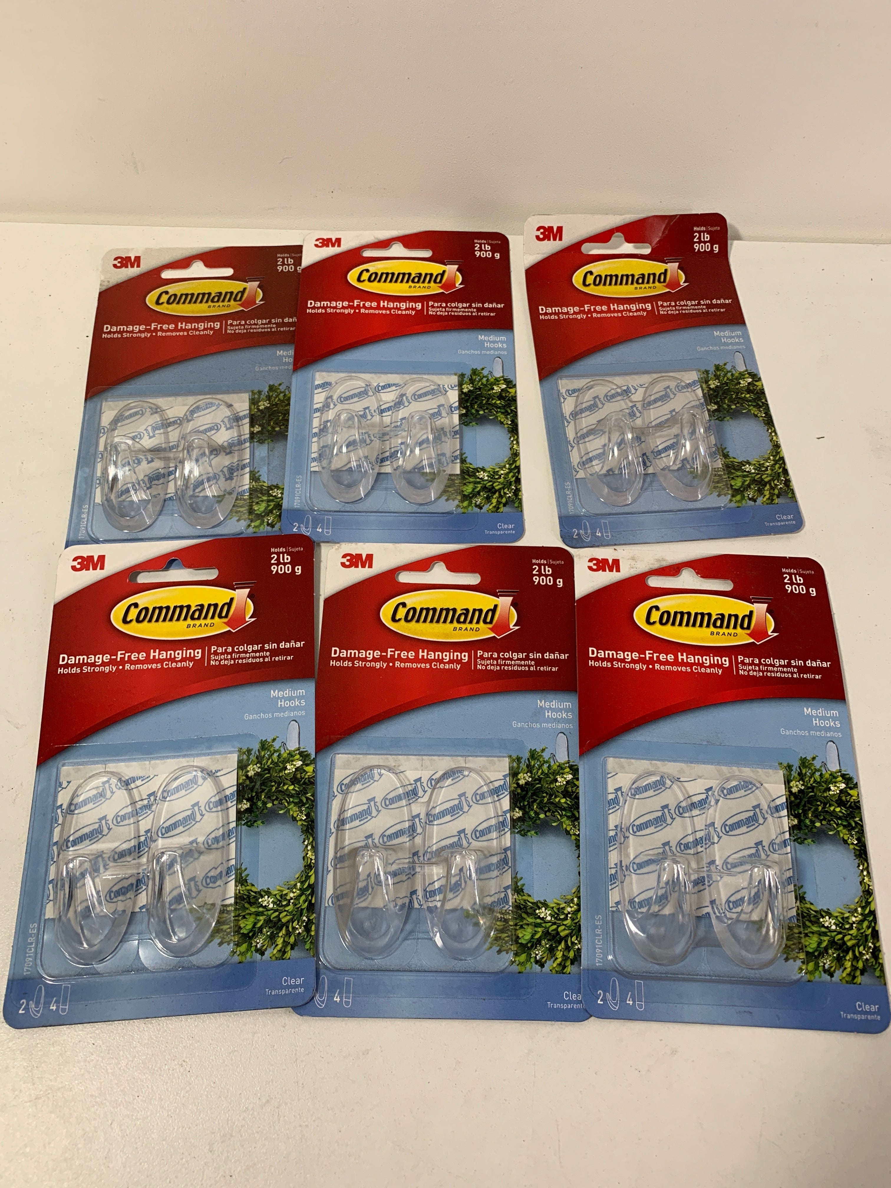 6 - Command Medium Hooks-Clear 2 Hooks & 4 Strips - *Home Decor & Curtains