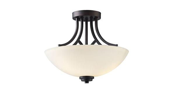 Canarm Somerset 3-Light Semi-Flush Mount, 15-Inch Oil Rubbed Bronze Ceiling Light with Flat Opal Glass Shade, Transitional Lighting for Kitchen or Dining Room