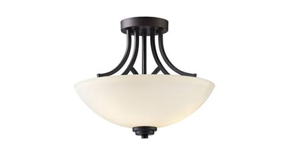 Canarm Somerset 3-Light Semi-Flush Mount, 15-Inch Oil Rubbed Bronze Ceiling Light with Flat Opal Glass Shade, Transitional Lighting for Kitchen or Dining Room
