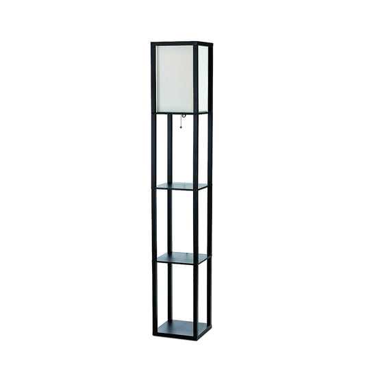 Floor Lamp Etagere Organizer Storage Shelf with Linen Shade, Black