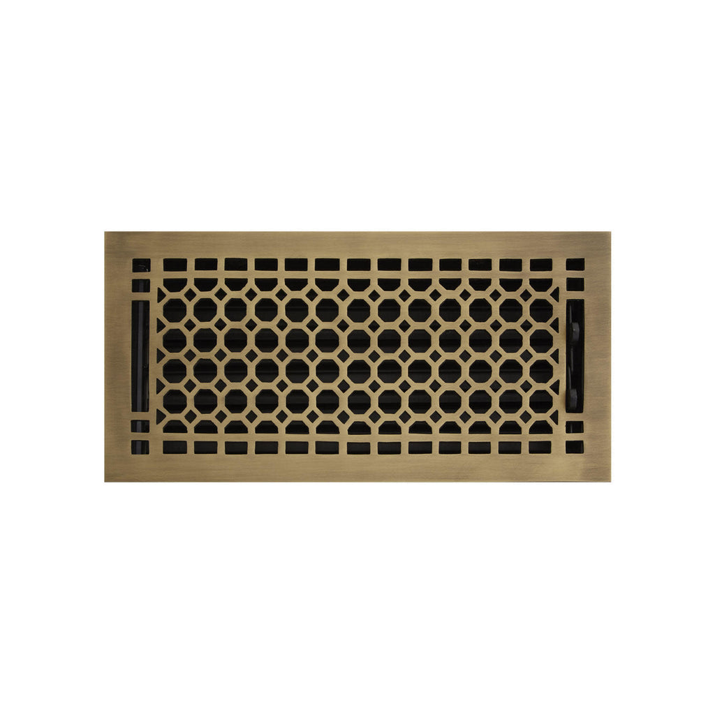 Signature Hardware 929149-6-14 Honeycomb Brass Floor Register - 6" X 14" (6-5/8" X 15-1/8" Overall) Antique Brass