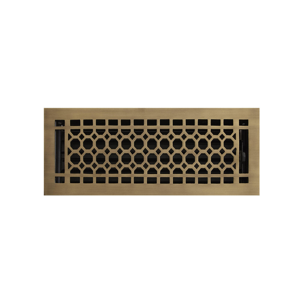 Signature Hardware 929149-4-8 Honeycomb Brass Floor Register - 4" X 8" (5" X 9-1/8" Overall) Antique Brass