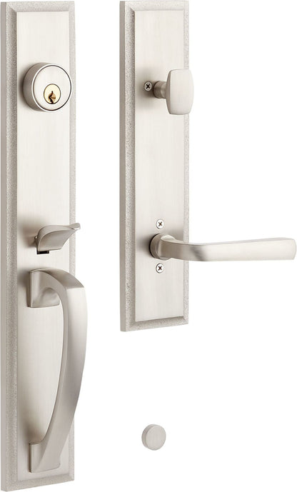 Signature Hardware 479121 Aurick Right Handed Solid Brass Keyed Entry Door Lever Set with 2-3/4" Backset - Satin Nickel