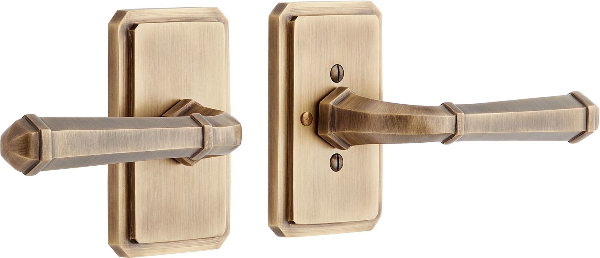Signature Hardware 953386-PR-RH-238 Matteen Right Handed Solid Brass Privacy Door Lever Set with 2-3/8" Backset Antique Brass
