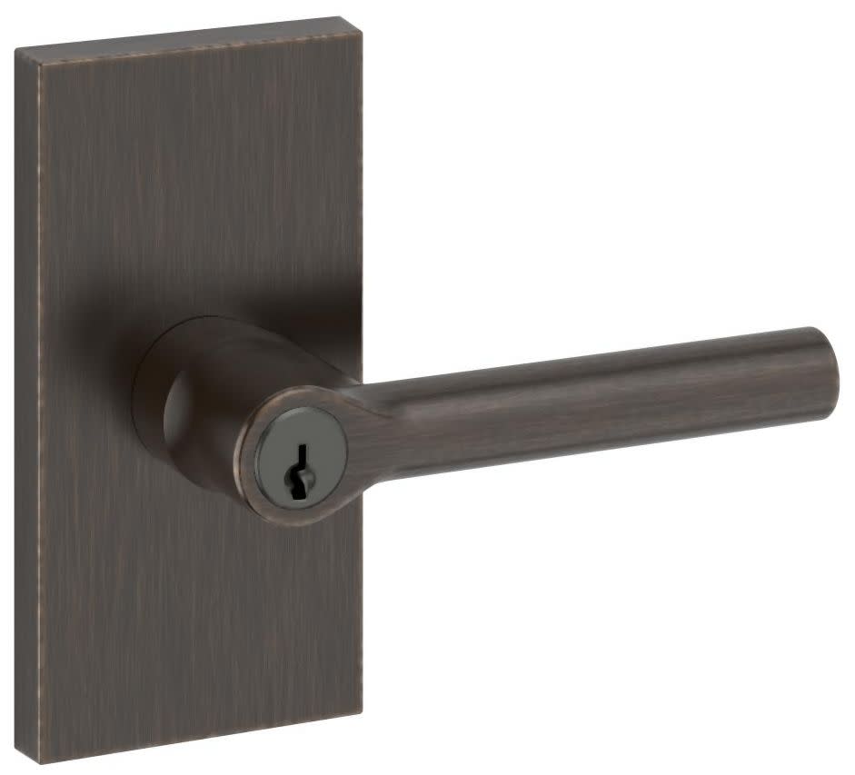 Baldwin EN.TUB.CFR Tube Single Cylinder Keyed Entry Door Lever Set with 5 Inch Rectangle Rose from the Reserve Collection Venetian Bronze Door
