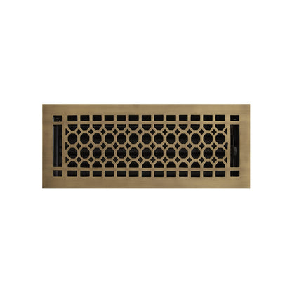 Signature Hardware 929149-4-10 Honeycomb Brass Floor Register - 4"x10" (5"x11-1/8" Overall) Antique Brass Vent Covers Registers Slatted