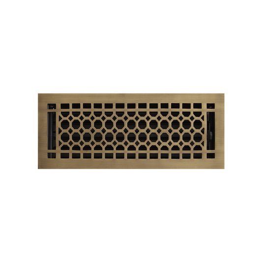 Signature Hardware 929149-4-10 Honeycomb Brass Floor Register - 4"x10" (5"x11-1/8" Overall) Antique Brass Vent Covers Registers Slatted