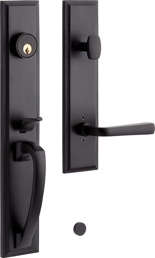 Signature Hardware 953385-KE-RH-234 Aurick Right Handed Solid Brass Keyed Entry Door Lever Set with 2-3/4" Backset Matte Black Commercial