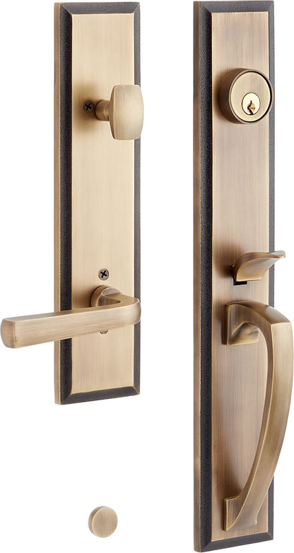 Signature Hardware 953385-KE-LH-238 Aurick Left Handed Solid Brass Keyed Entry Door Lever Set with 2-3/8" Backset Antique Brass