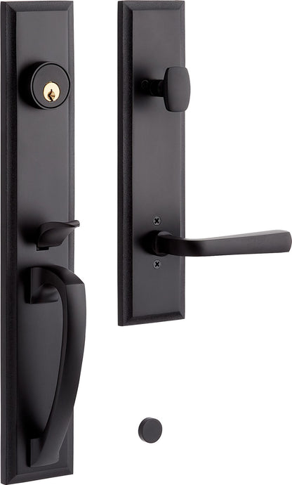 Signature Hardware 479113 Aurick Right Handed Solid Brass Keyed Entry Door Lever Set with 2-3/8" Backset