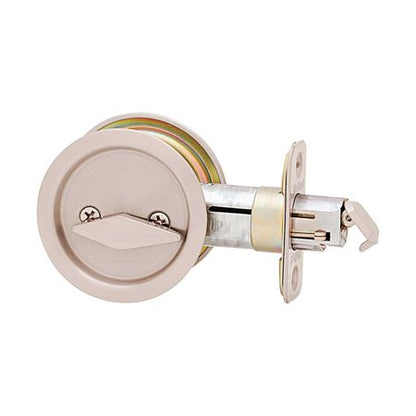 Kwikset Round Satin Nickel Bed/Bath Pocket Door Lock with Lock - *Tools Hardware & Misc