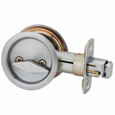 Round Pocket Door Lock Pocket in Satin Chrome