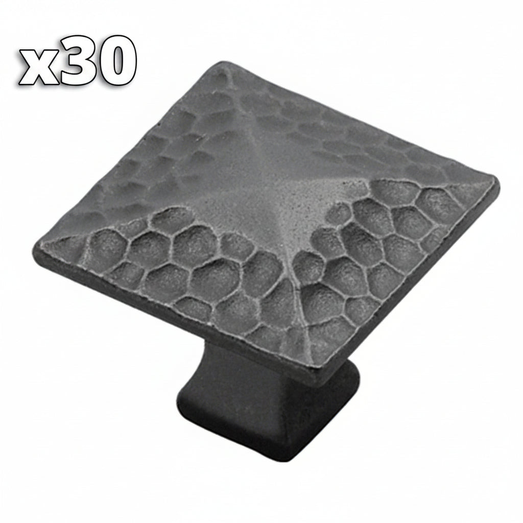 30 Hickory Hardware P2172 Craftsman 1-1/4’’ Square Hammered Rustic Cabinet Knob / Drawer Knob Iron Cabinet Hardware