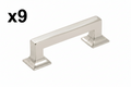 9 x Studio Collection Pull 3 Inch Center to Center Polished Nickel Finish