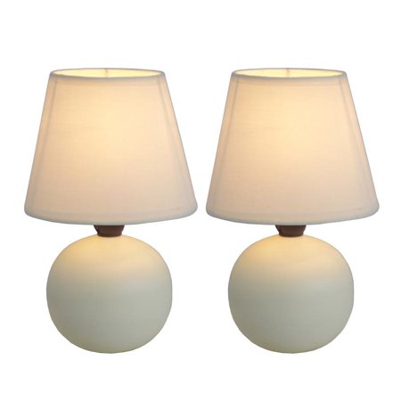 Simple Designs 8.78 in. Off White Mini Ceramic Globe Table Lamp (2-Pack)