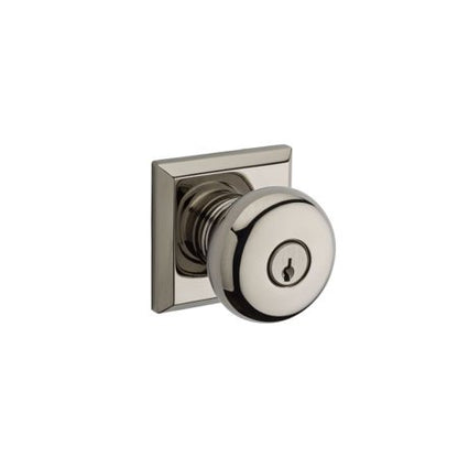 Baldwin Reserve Enroutsr141 Entry Round Knob and Traditional Square Rose Bright Nickel Finish