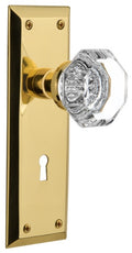 Nostalgic Warehouse New York Plate with Keyhole Waldorf Crystal Knob, Double Dummy, Unlacquered Brass