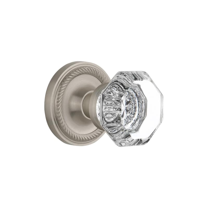 Nostalgic Warehouse Waldorf Solid Brass Passage Knobset with Rope Rose - Satin Nickel - 709724