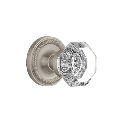 Nostalgic Warehouse Waldorf Solid Brass Passage Knobset with Rope Rose - Satin Nickel - 709724