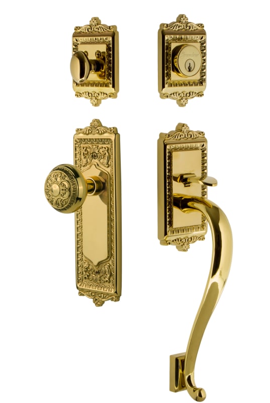 Nostalgic Warehouse EADEAD_ESET_238_SG Egg and Dart Solid Brass Sectional Single Cylinder Keyed Entry Handle Set with S Handle and 2-3/8" Backset