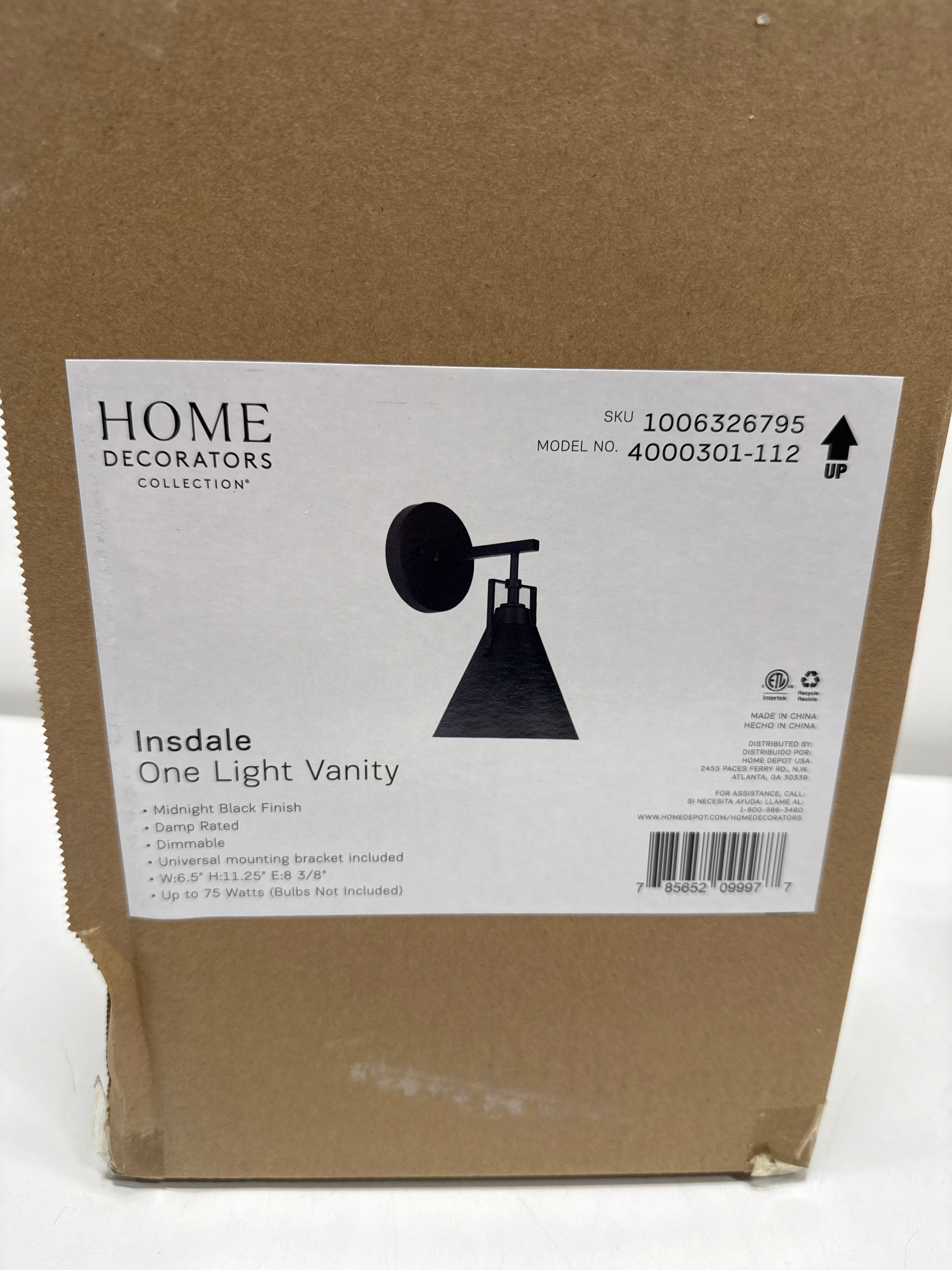Insdale 1-Light Matte Black Modern Industrial Bathroom Vanity Light with Black Metal Shade